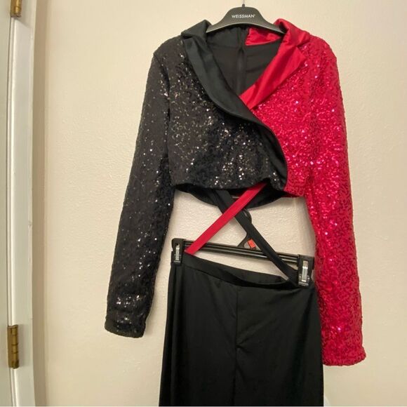 Weissman elite dance costume red black tux jumpsuit Do What I Do 14806 SA adult - Picture 4 of 11